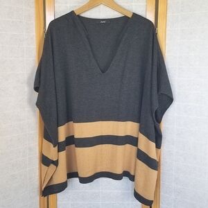 Camel and Gray Knit V-Neck Sweater Cotton Blend One Size AVEC